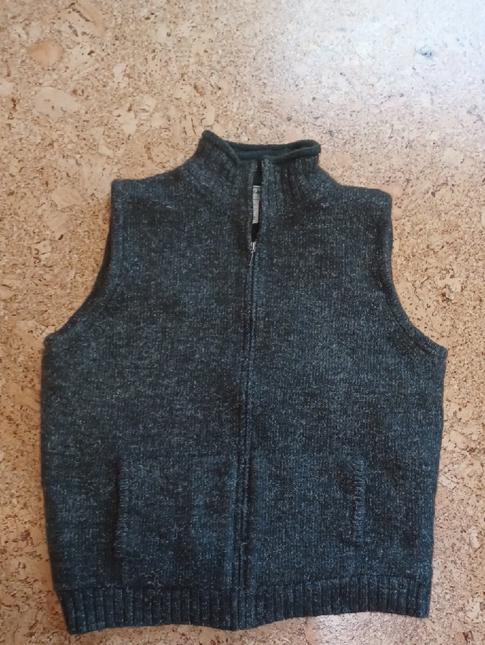 LL Bean Men's Forest Green Wool/Linen Fleece Lined Full Zip Vest Size L